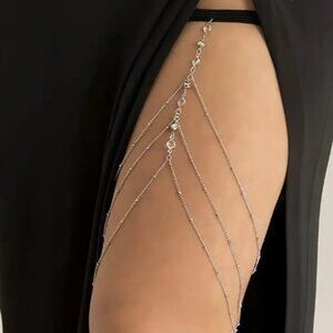 Silver Rhinestone Layered Thigh Chain Jewelry